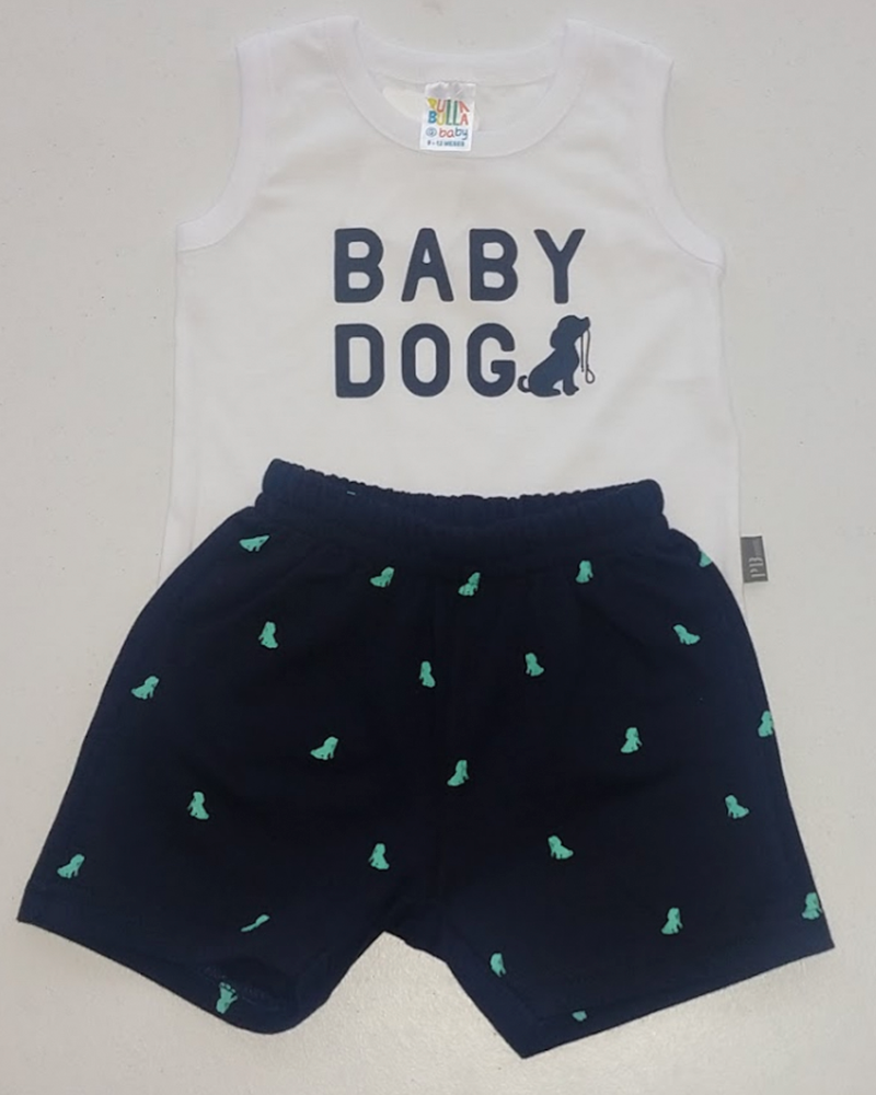 Conjunto Bebê Baby Dog Branco / Marinho