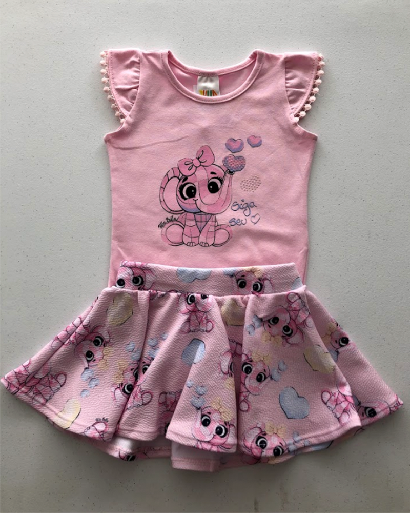 Conjunto Bebê Saia  Rosa / Sub Rosa