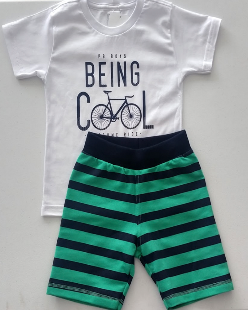 Conjunto Menino Mescla Branco e  Shorts Verde